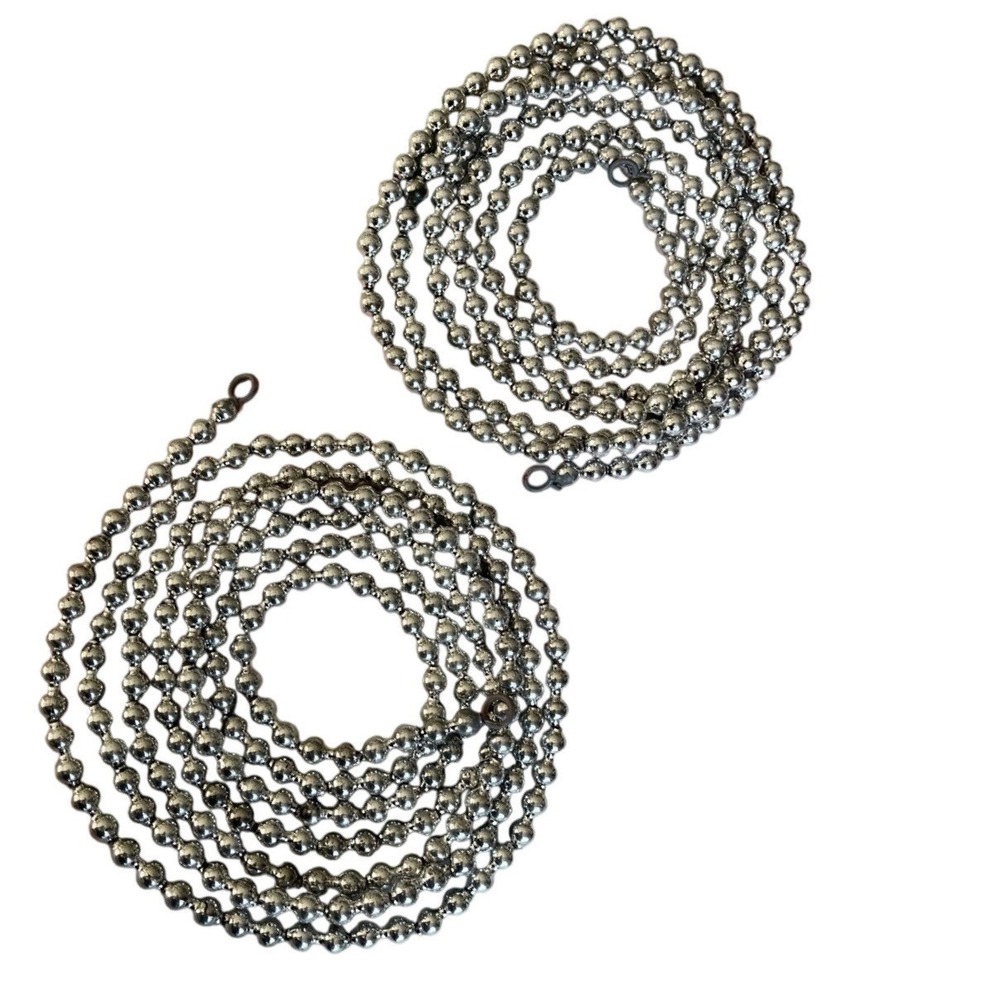 VINTAGE Kurt Adler Double Bead CHRISTMAS TREE GARLAND 192" Faux Mercury 16ft